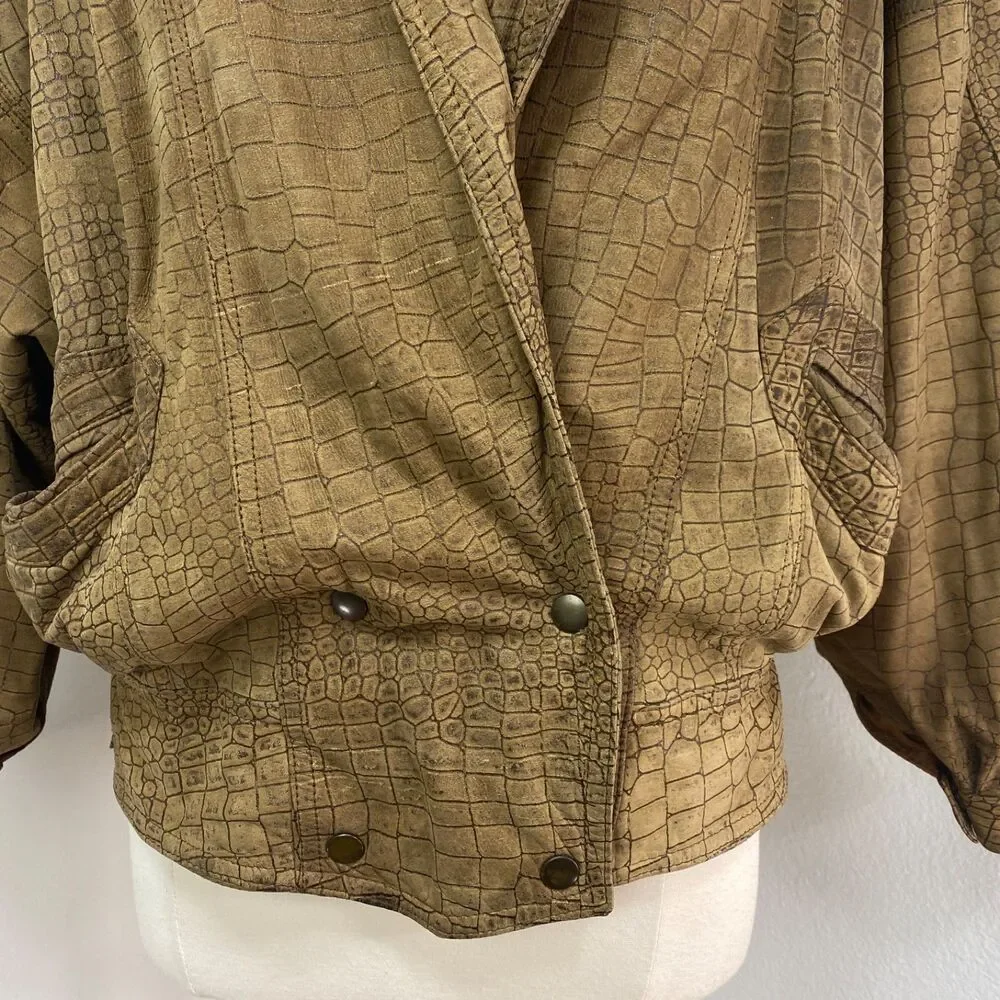 Vintage 80/90 Winlit Brown Leather Bomber Jacket Small Grunge Distress Punk Rock